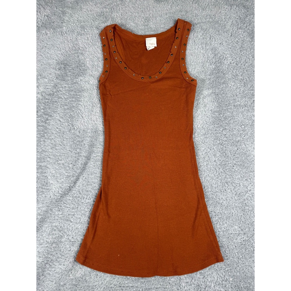 Daytrip Tank Top Womens Large Rust Orange y2k Studded Waffle Knit Distressed